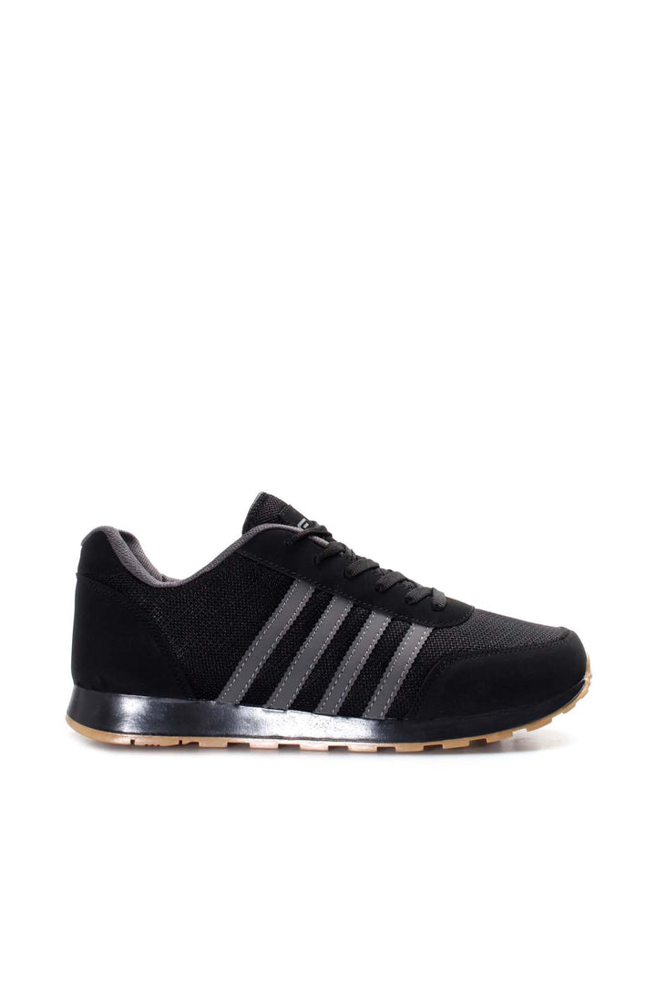 Men's Black Mesh Sneakers with Gray Stripe Accents - Wessi
