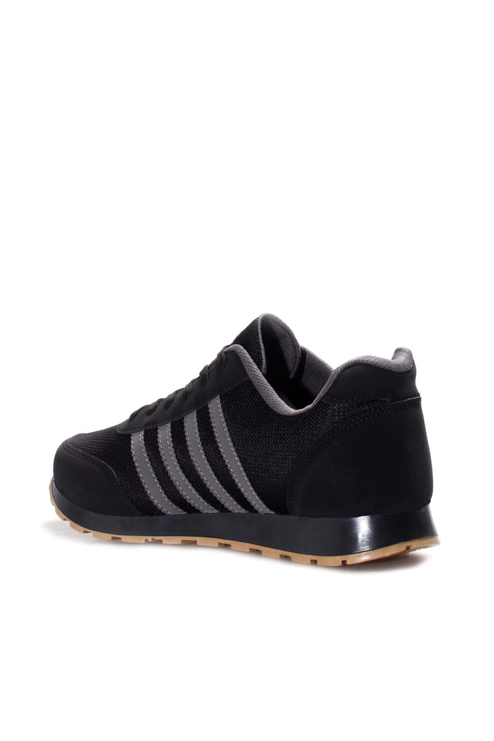 Men's Black Mesh Sneakers with Gray Stripe Accents - Wessi