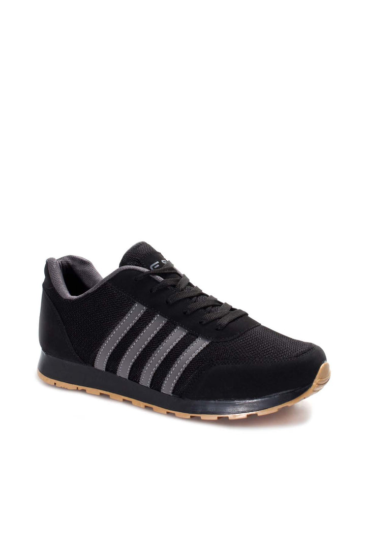 Men's Black Mesh Sneakers with Gray Stripe Accents - Wessi