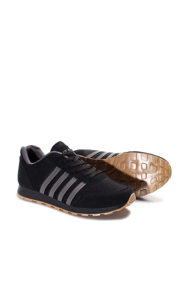 Men's Black Mesh Sneakers with Gray Stripe Accents - Wessi