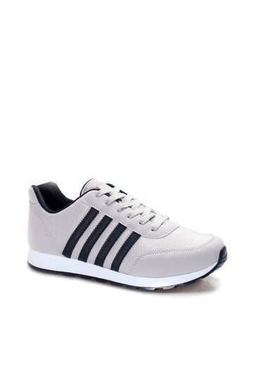 Men's Light Gray Sneakers with Black Stripe Detailing - Wessi