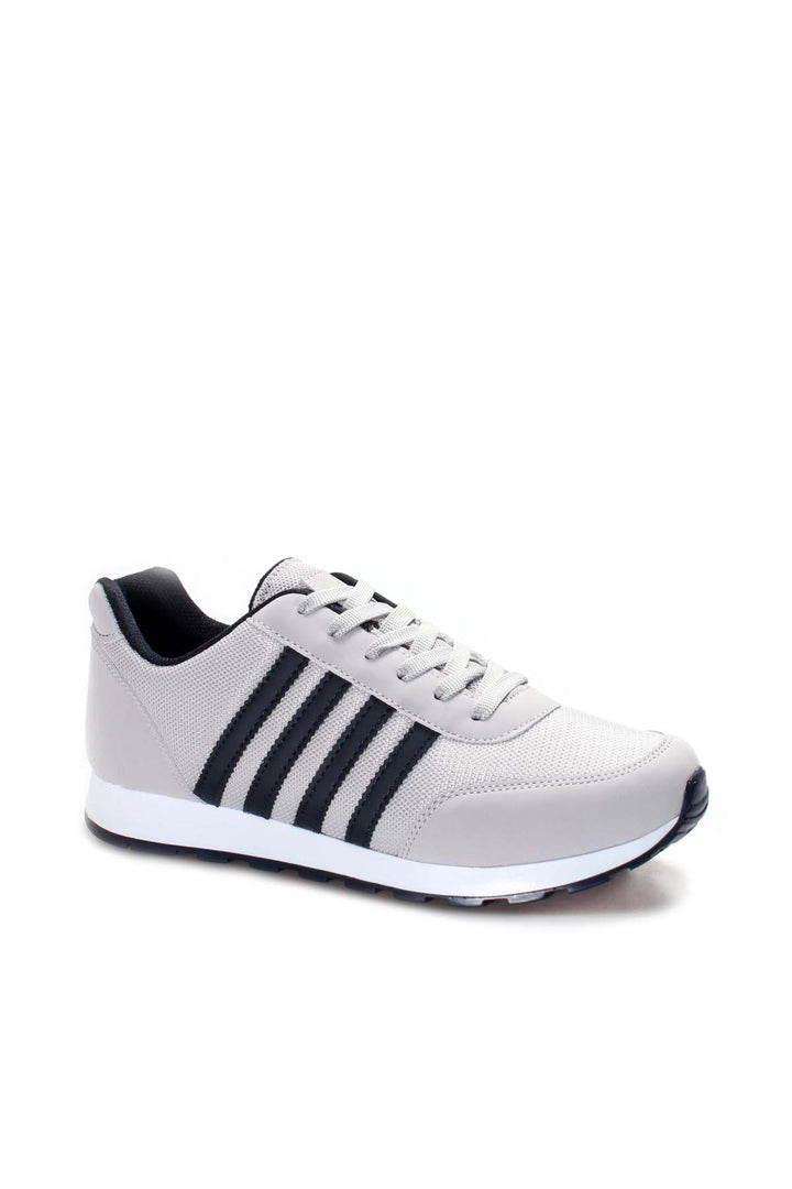 Men's Light Gray Sneakers with Black Stripe Detailing - Wessi