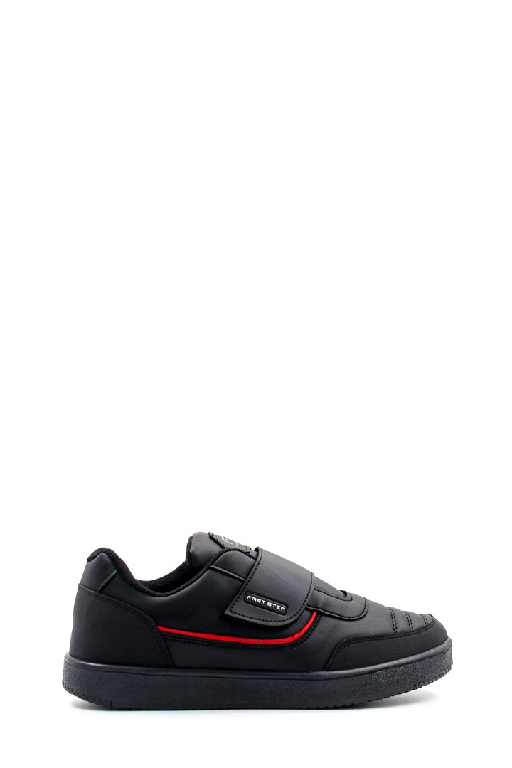 Men's Black Casual Velcro Sneakers with Red Accent - Wessi