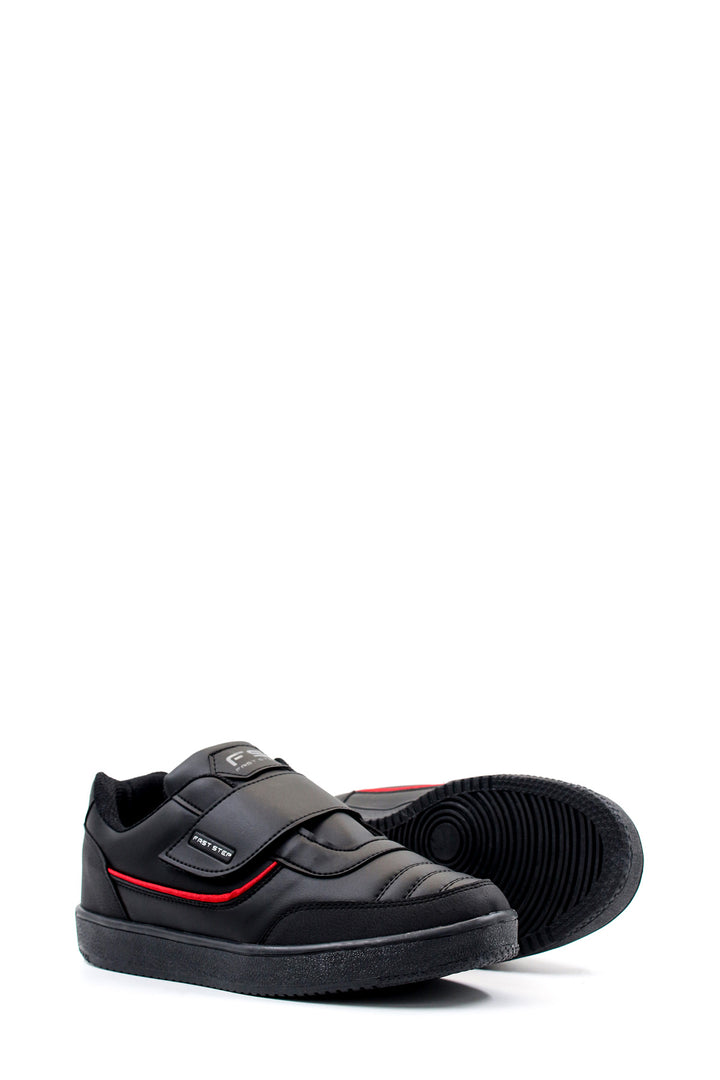 Men's Black Casual Velcro Sneakers with Red Accent - Wessi