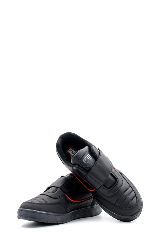 Men's Black Casual Velcro Sneakers with Red Accent - Wessi