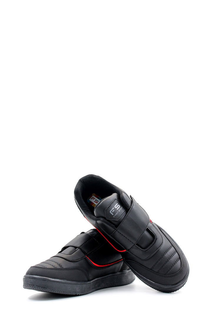 Men's Black Casual Velcro Sneakers with Red Accent - Wessi