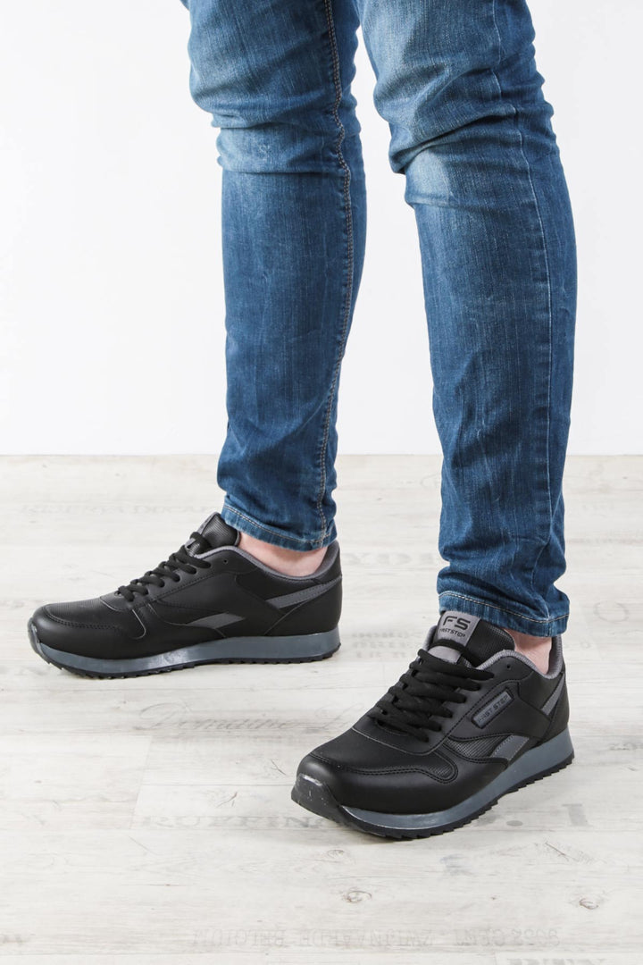 Men's Black Synthetic Lace-Up Athletic Sneakers - Wessi