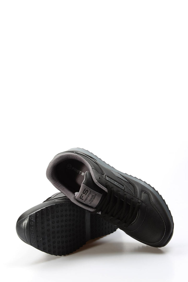 Men's Black Synthetic Lace-Up Athletic Sneakers - Wessi