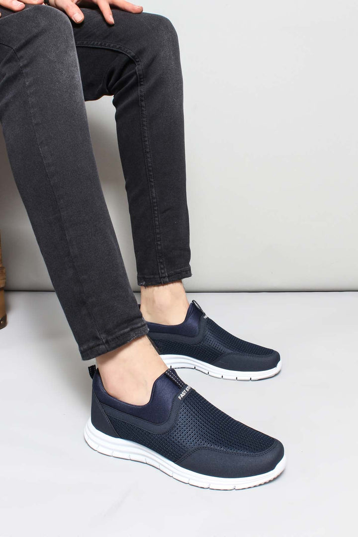 Men's Navy Athletic Mesh Slip-On Sneakers - Wessi