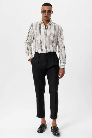 Chemise Homme Noire à Manches Longues Design Ethnique - Wessi