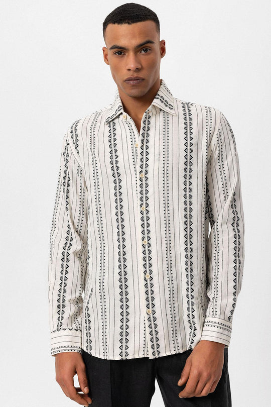 Chemise Homme Noire à Manches Longues Design Ethnique - Wessi