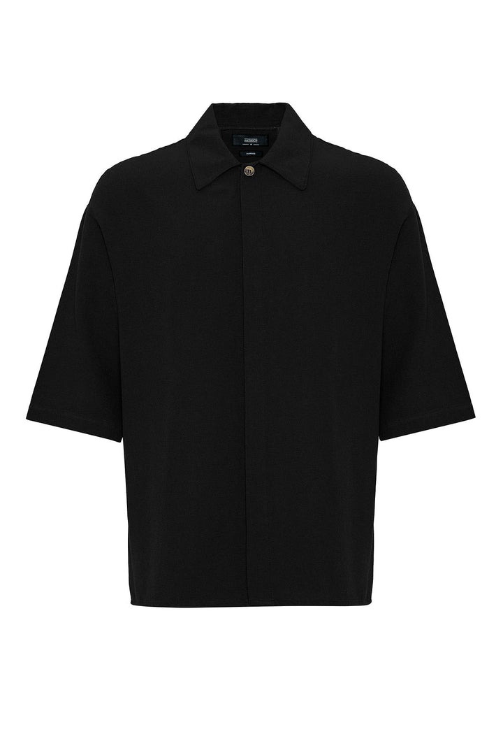 Chemise surdimensionnée noire à manches longueur coude et fermeture à boutons cachés pour hommes - Wessi