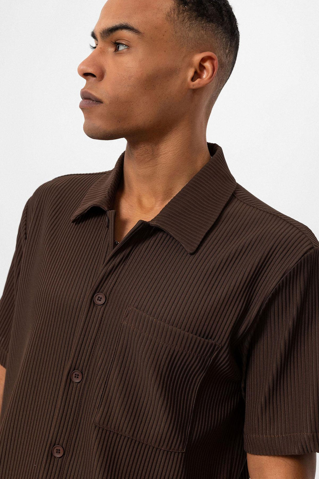 Men's Brown Short-Sleeve Ribbed Shirt - Wessi