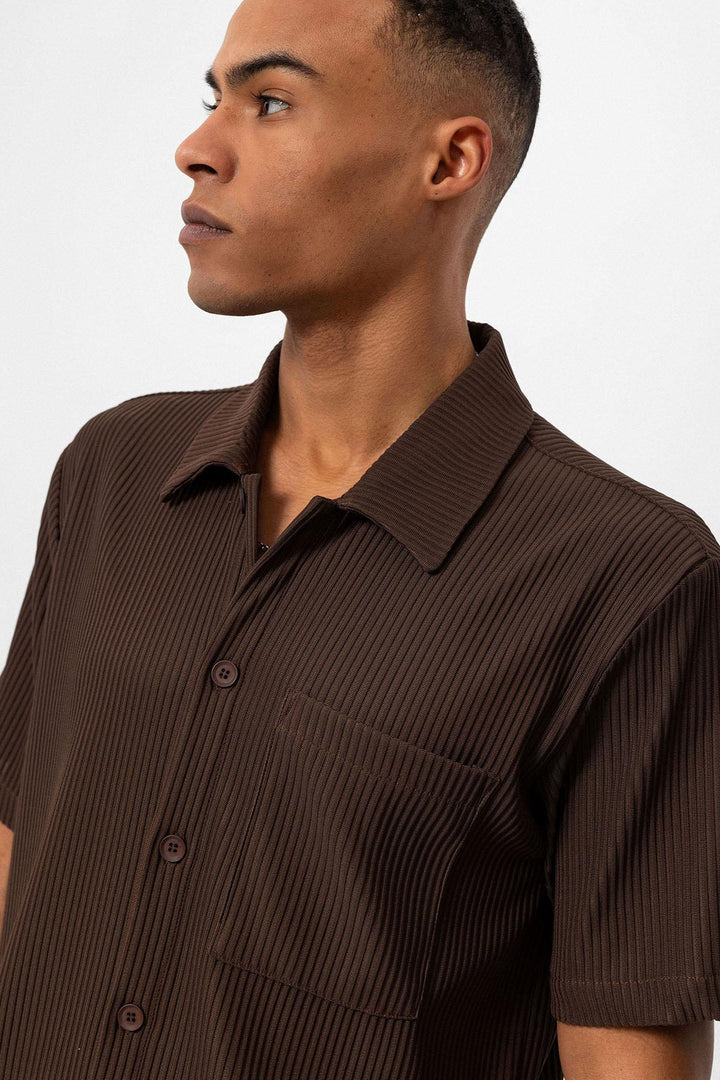 Men's Brown Short-Sleeve Ribbed Shirt - Wessi
