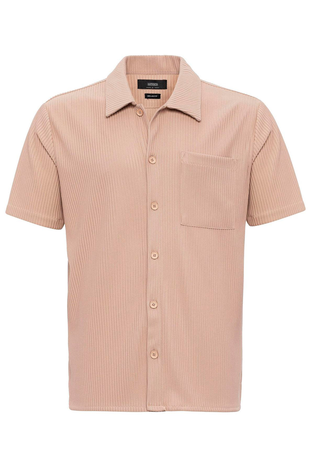 Men's Beige Short-Sleeve Ribbed Shirt - Wessi