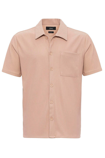 Men's Beige Short-Sleeve Ribbed Shirt - Wessi