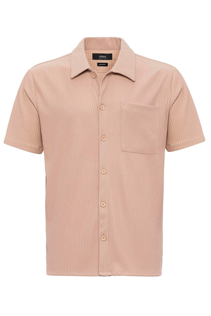 Men's Beige Short-Sleeve Ribbed Shirt - Wessi