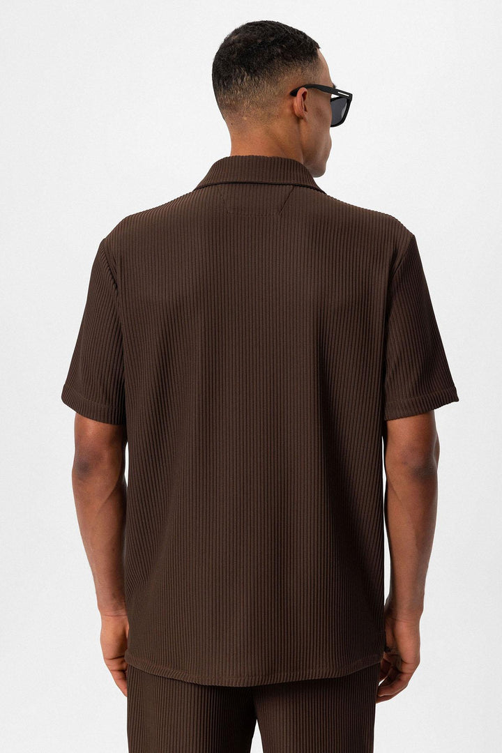 Men's Brown Short-Sleeve Ribbed Shirt - Wessi