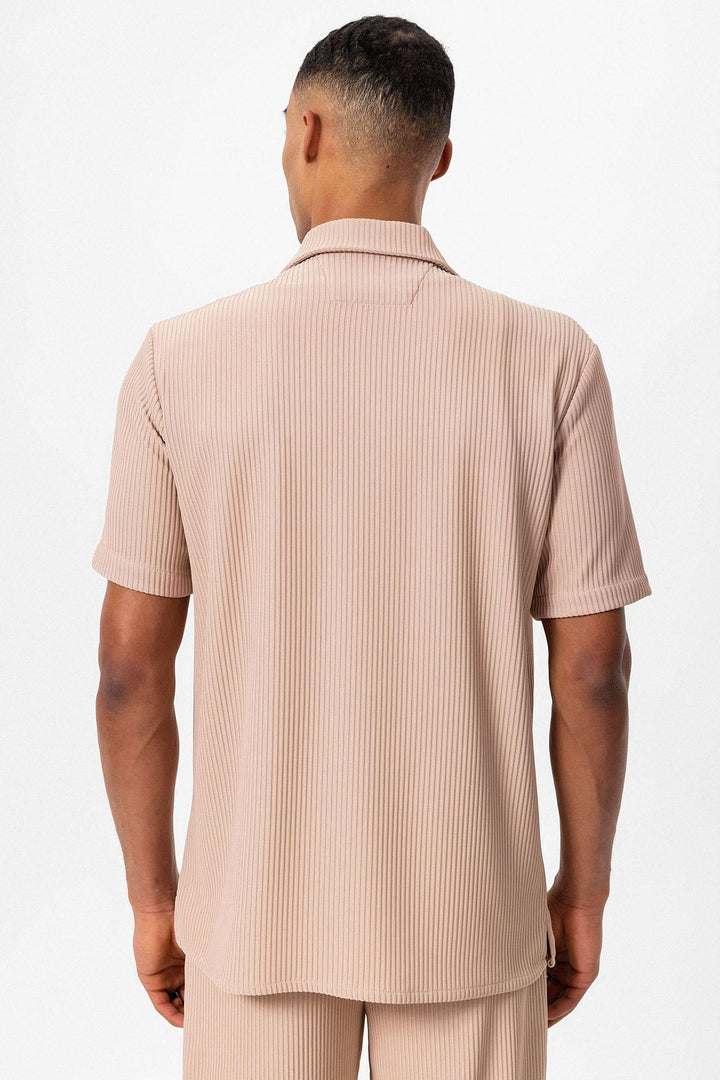 Men's Beige Short-Sleeve Ribbed Shirt - Wessi