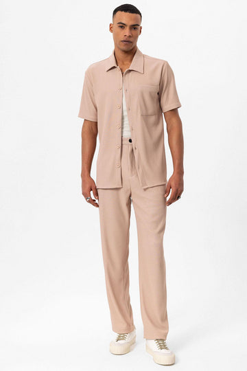 Men's Beige Short-Sleeve Ribbed Shirt - Wessi