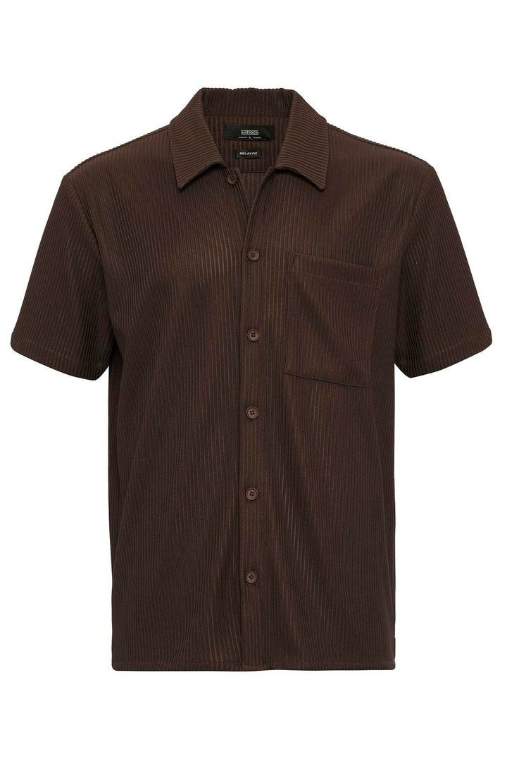 Men's Brown Short-Sleeve Ribbed Shirt - Wessi