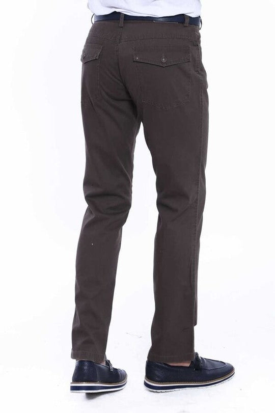 Pantalon Homme Poches à Rabat Daim Coton Coupe Slim Kaki - Wessi