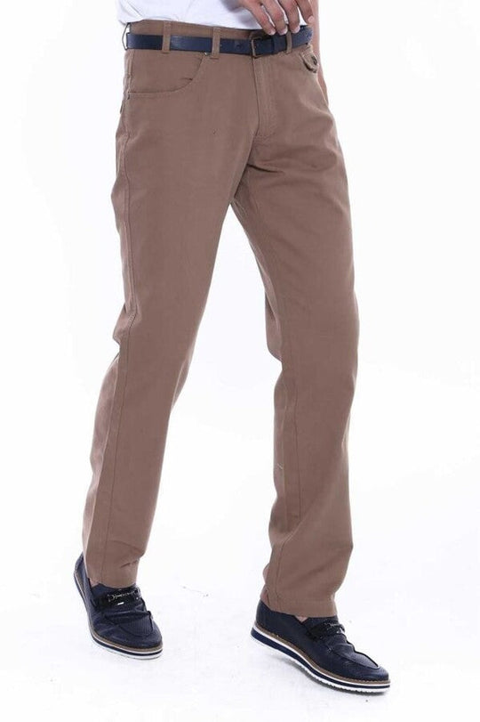 Pantalon Homme Marron Clair Coupe Slim en Daim avec Poches à Rabat - Wessi