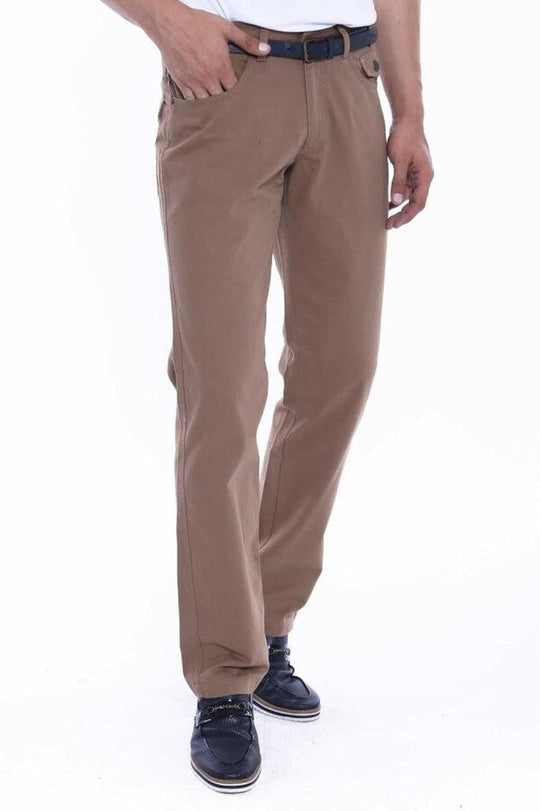 Pantalon Homme Marron Clair Coupe Slim en Daim avec Poches à Rabat - Wessi