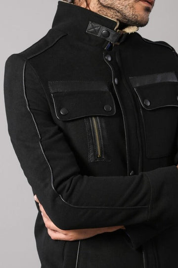 Cappotto da uomo nero con collo in pelliccia 4 tasche - Wessi