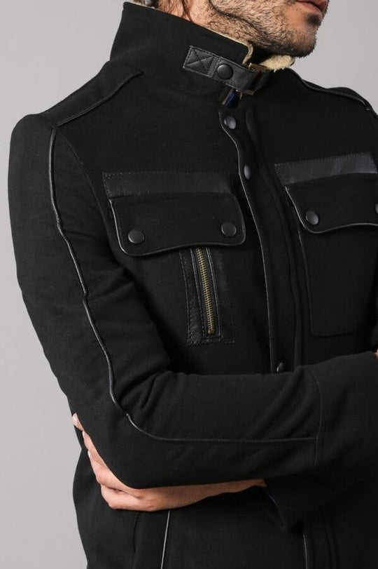 Cappotto da uomo nero con collo in pelliccia 4 tasche - Wessi