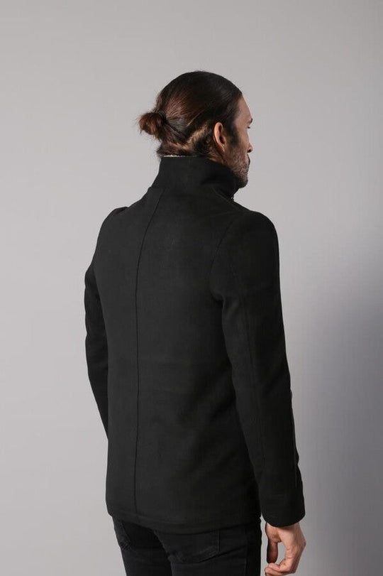 Cappotto da uomo nero con collo in pelliccia 4 tasche - Wessi