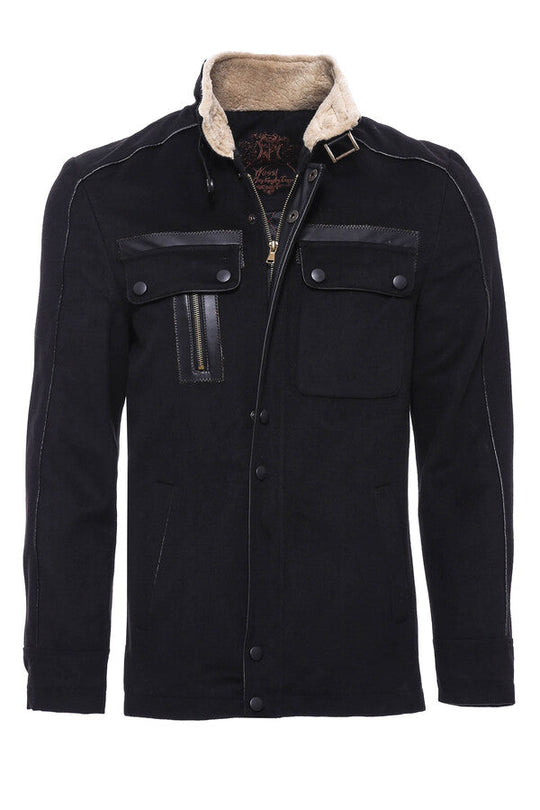 Cappotto da uomo nero con collo in pelliccia 4 tasche - Wessi
