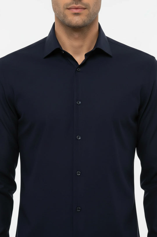 navy blue dress shirt mens Wessi Men's Navy Blue Regular Fit Long Sleeves Plain Cotton Polyester Shirt, Size S
