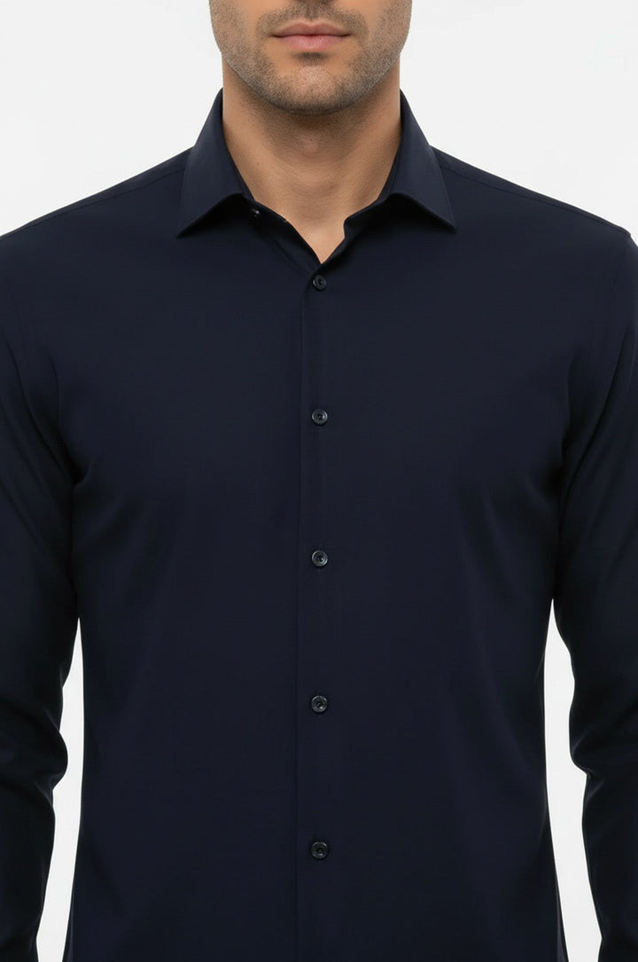 Camisa Hombre Lisa Manga Larga Regular Fit Azul Marino - Wessi