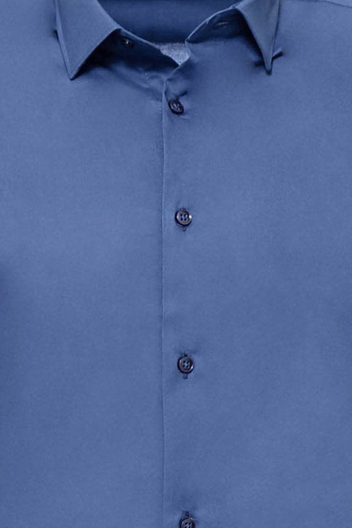Long Sleeve Slim-Fit Navy Blue Men Shirt - Wessi