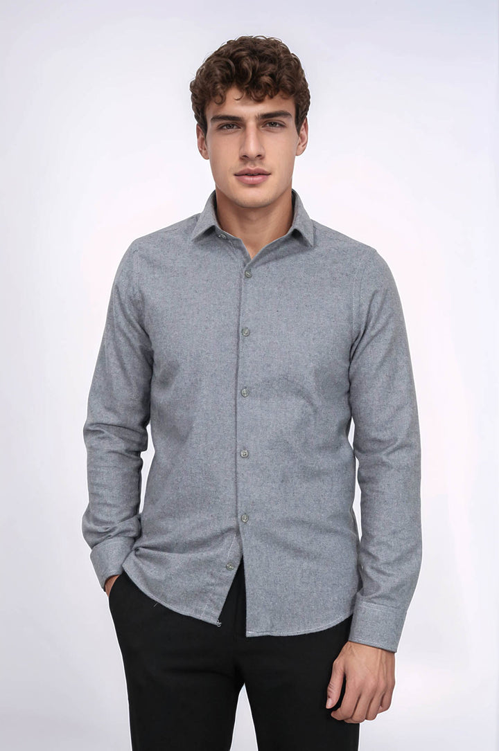 Plain Slim Fit Grey Men Lumberjack Men Shirt - Wessi