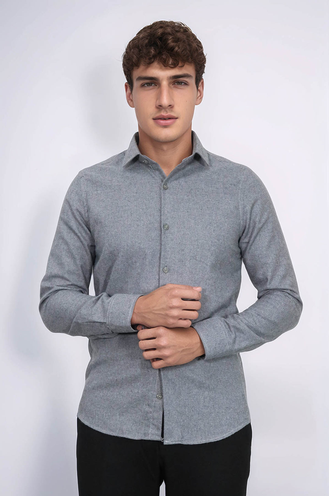 Plain Slim Fit Grey Men Lumberjack Men Shirt - Wessi
