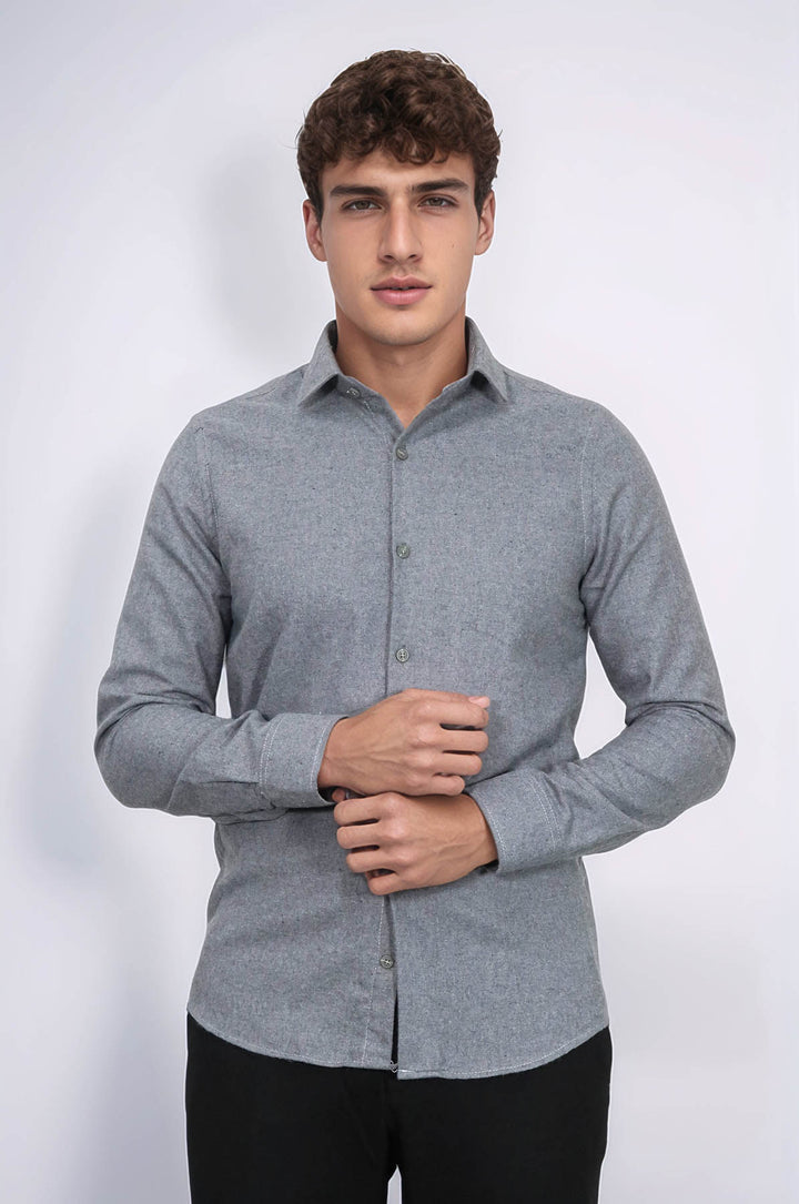 Plain Slim Fit Grey Men Lumberjack Men Shirt - Wessi