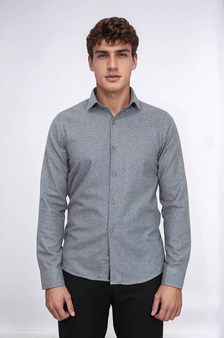 Plain Slim Fit Grey Men Lumberjack Men Shirt - Wessi