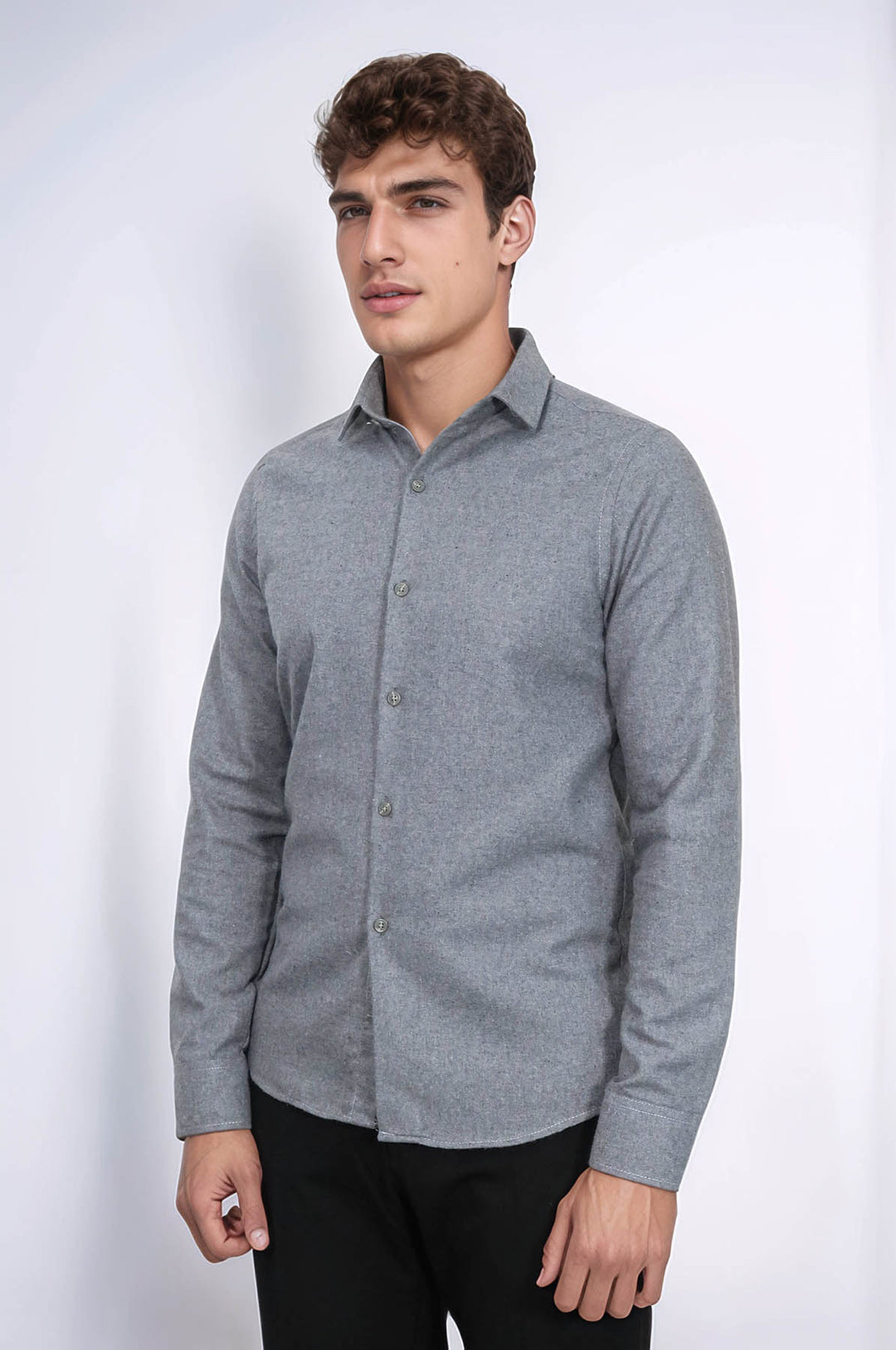 Plain Slim Fit Grey Men Lumberjack Men Shirt - Wessi