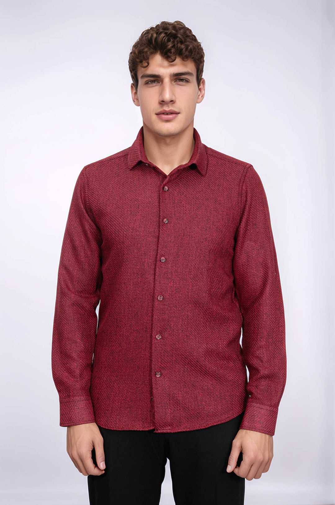 Long Sleeve Shirt Mens Burgundy Dress Shirt Slim Fit Slim Fit