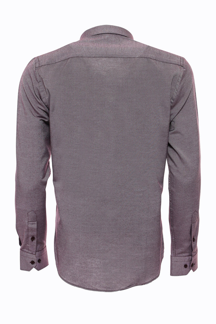 Burgundy Patterned Long Sleeves Slim-Fit Shirt - Wessi