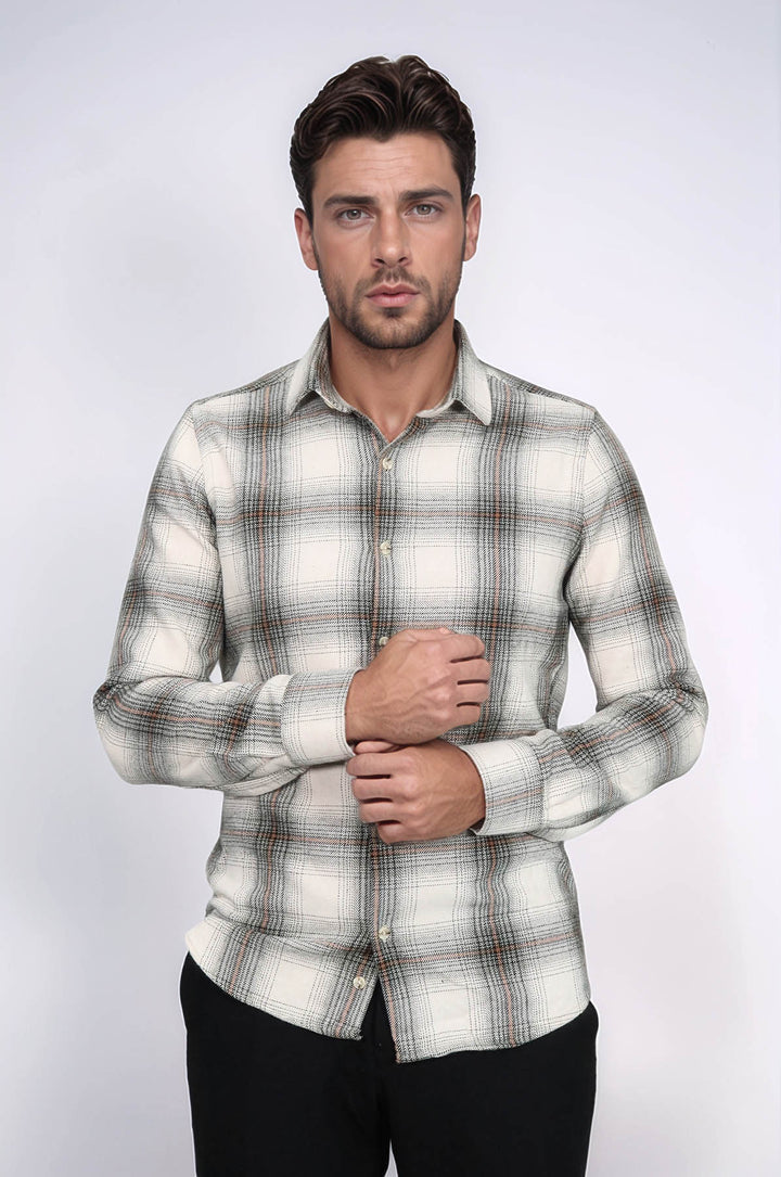 Camisa Leñador Cuadros Beige Hombre - Wessi