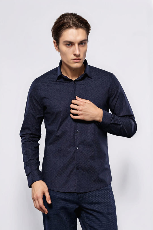 Camicia da uomo blu navy a fantasia | Wess