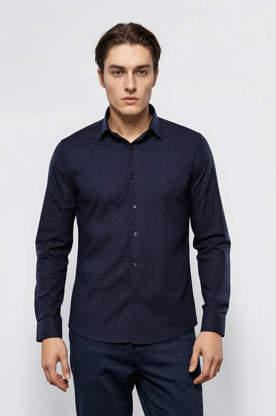Camicia da uomo blu navy a fantasia | Wess
