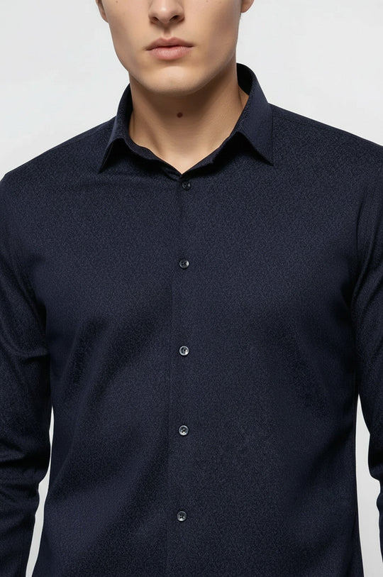 Camicia da uomo blu navy a fantasia | Wess