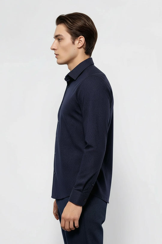 Camicia da uomo blu navy a fantasia | Wess