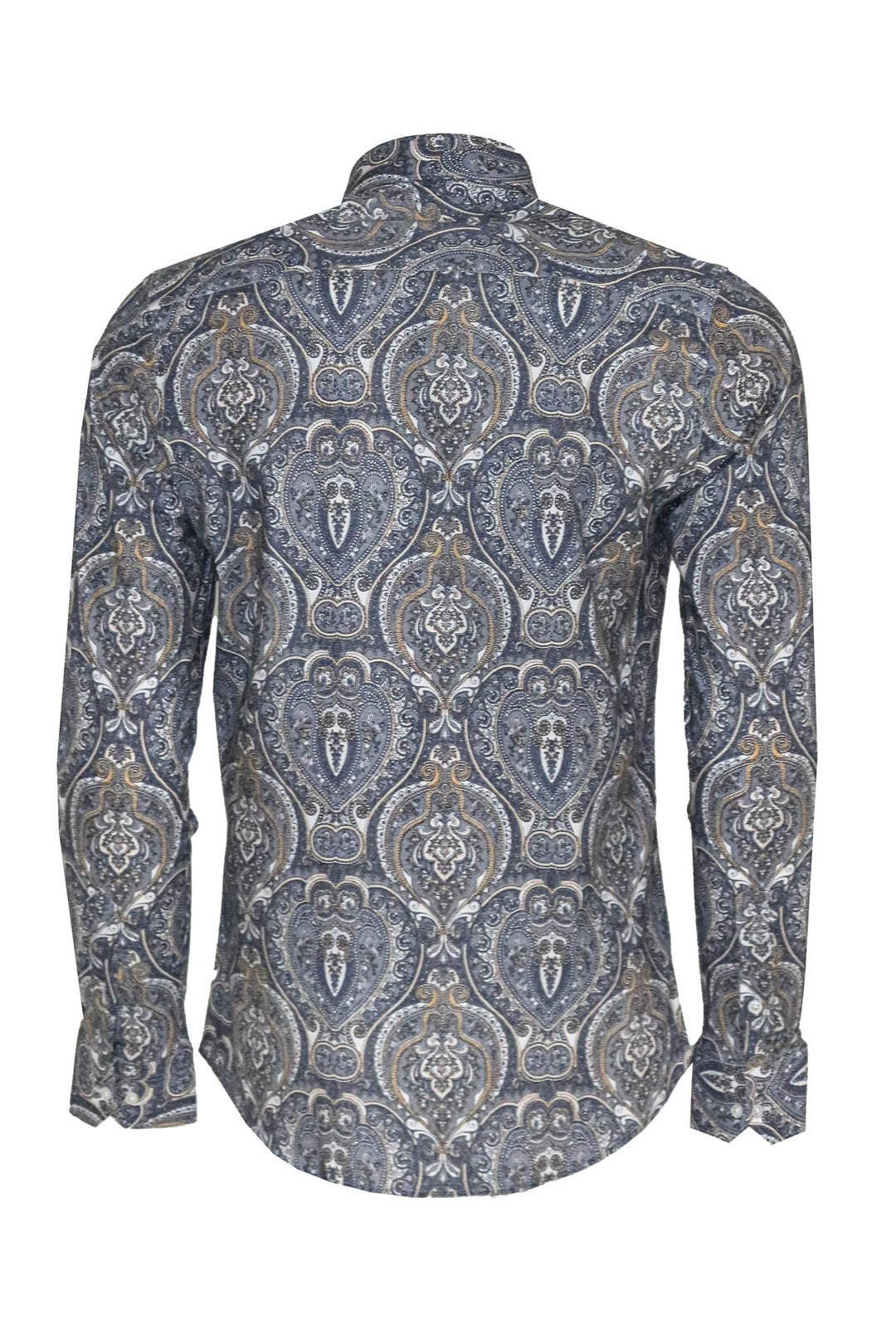 Damask Pattern Blue Slim Fit Shirt - Wessi