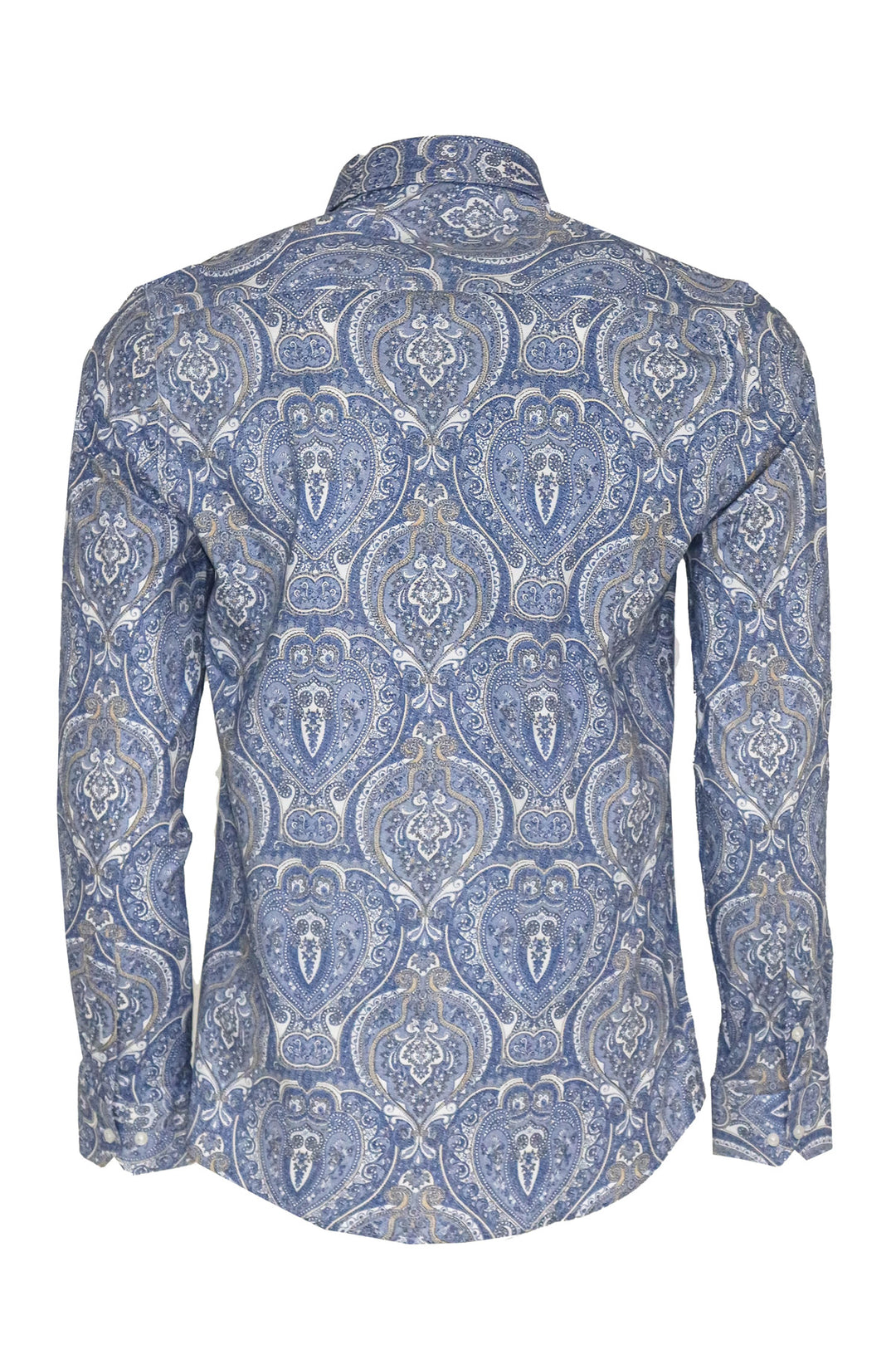 Blue Damask Pattern Slim Fit Shirt - Wessi