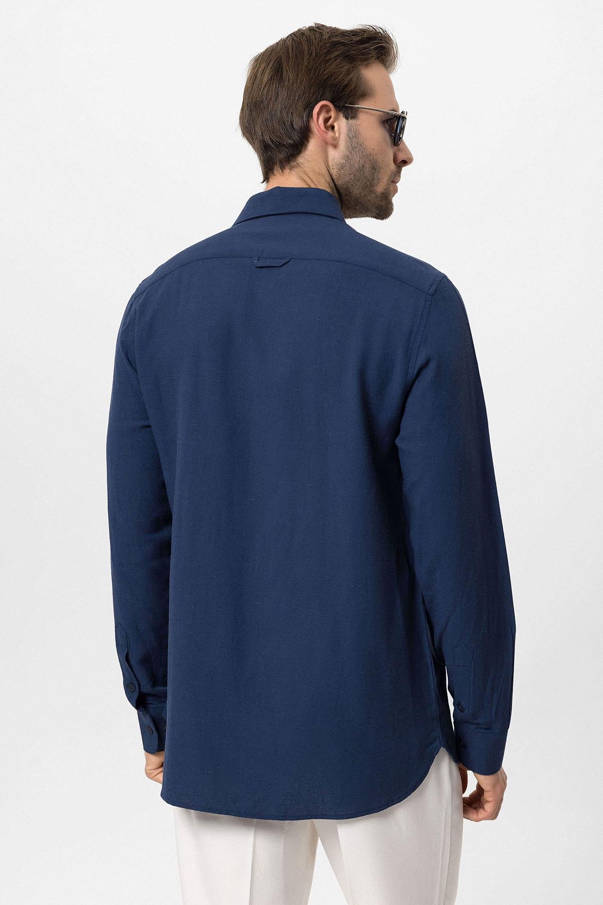 【DISCERNMENT】S/S Linen Hidden Button Light Shirt Linen shirt | Blue | lt turquoise mel | Relaxed fit | 60